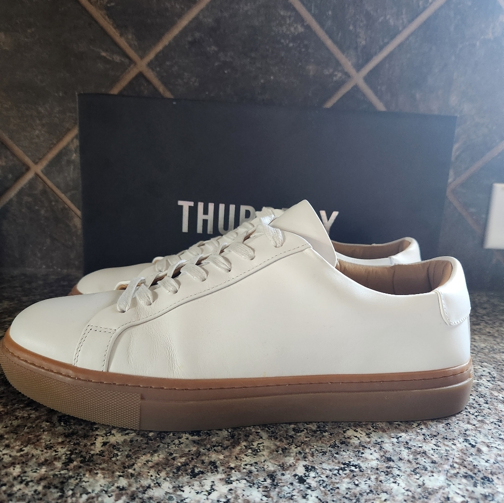 Thursday Boot Company White Leather Sneakers with Tan Sole and Lined Collar - Picture 6 of 6